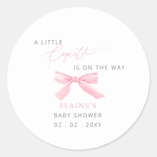 Little Coquette Is On The Way Pink Bow Baby Shower Classic Round Sticker