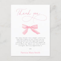 Little Coquette  Pink Bow Baby Shower Thank You Postcard