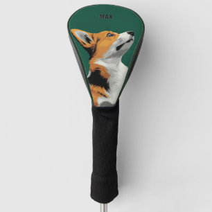 Little Corgi on Green Background Golf Head Cover