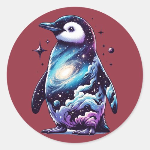 little cosmic penguin classic round sticker