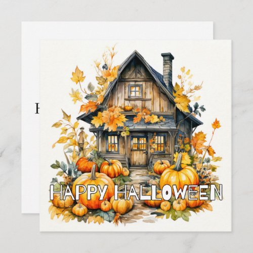 Little Cottage In Autumn Halloween                Card