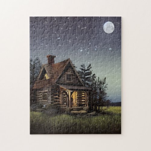 Little Cottage In The Moonlight Jigsaw Puzzle