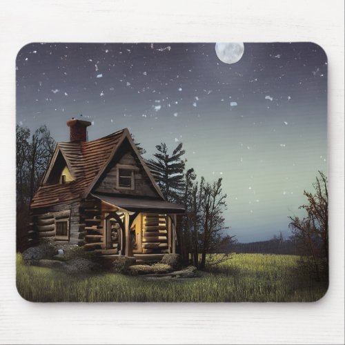 Little Cottage In The Moonlight Mouse Pad