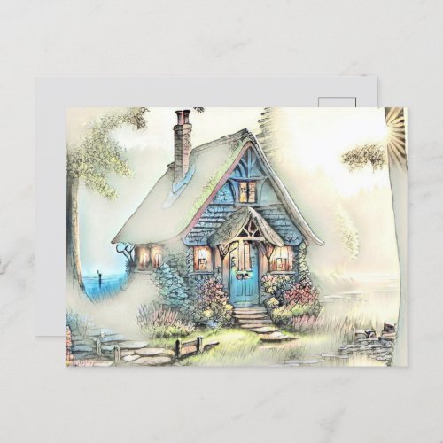 Little Cottage In The Woods _ Enchanting Escape Postcard