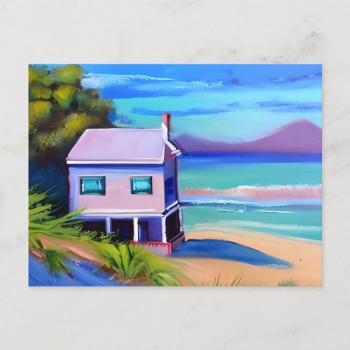 Little Cottage on Stilts Ocean Beach  Postcard