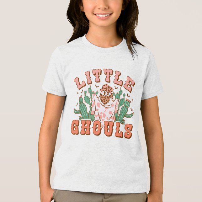 Little Country Ghouls Halloween Ghost Typography Tri-Blend Shirt (Front)