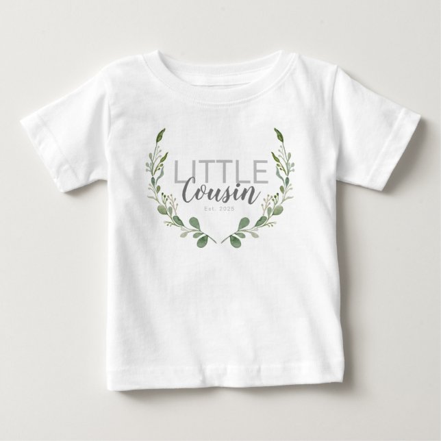 Little Cousin Greenery Watercolor Baby T-Shirt (Front)