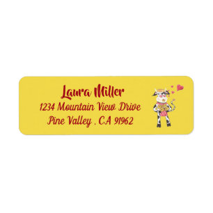 Little cow in love yellow return address labels