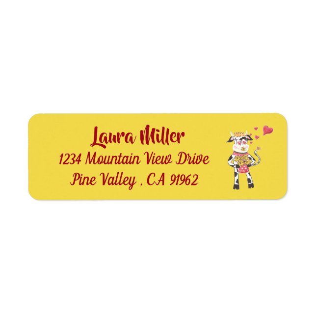 Little cow in love yellow return address labels (Front)