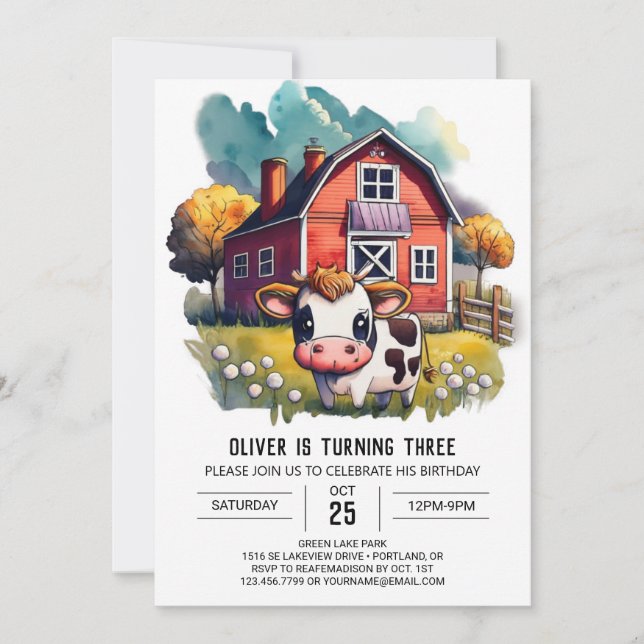 Little Cow Wonderland Kids Birthday Invitation (Front)
