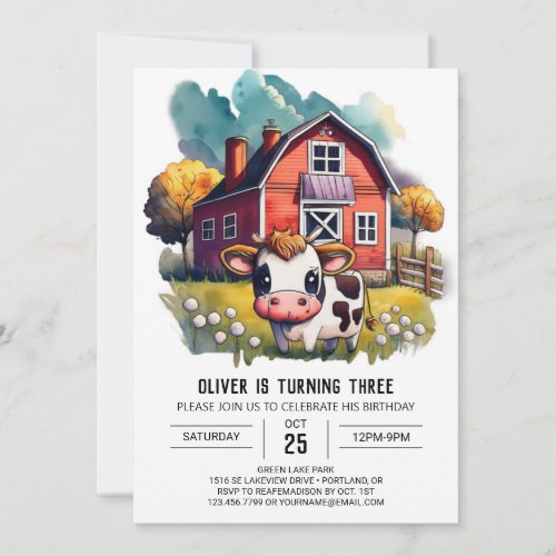 Little Cow Wonderland Kids Birthday Invitation