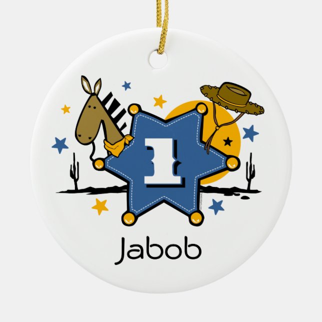 Little Cowboy 1st Birthday Keepsake Ornament (Front)