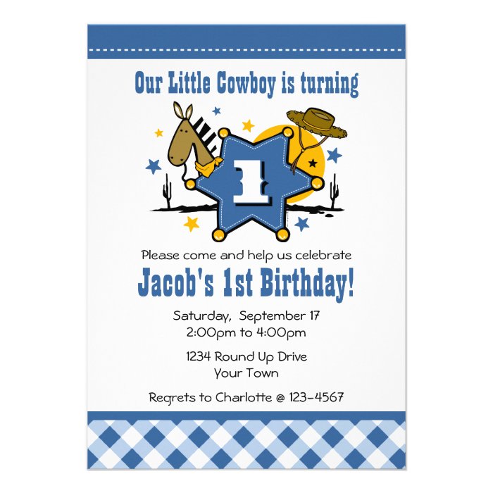 Little Cowboy 1st Birthday Party Invitation