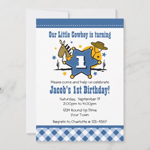 Little Cowboy 1st Birthday Party Invitation