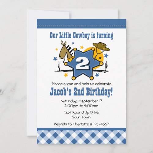 Little Cowboy 2nd Birthday Party Invitation