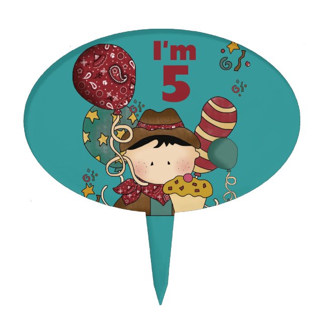 Little Cowboy 5th Birthday Cake Topper (Front)