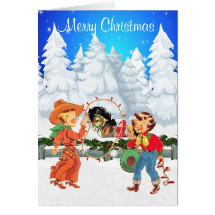 Little Cowboy and Cowgirl With Rope Lights Horse Card