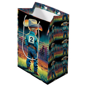 Little Cowboy at Rodeo Fence American Flag Horses Medium Gift Bag