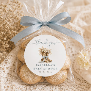 Little Cowboy Baby Boy Shower Western Thank You Classic Round Sticker