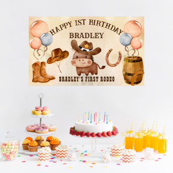 Little Cowboy Baby Horse First Rodeo Birthday Bann Poster by BabyRelated at Zazzle