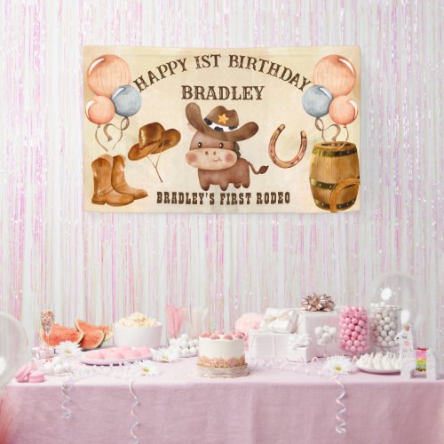 Little cowboy baby horse first rodeo birthday banner