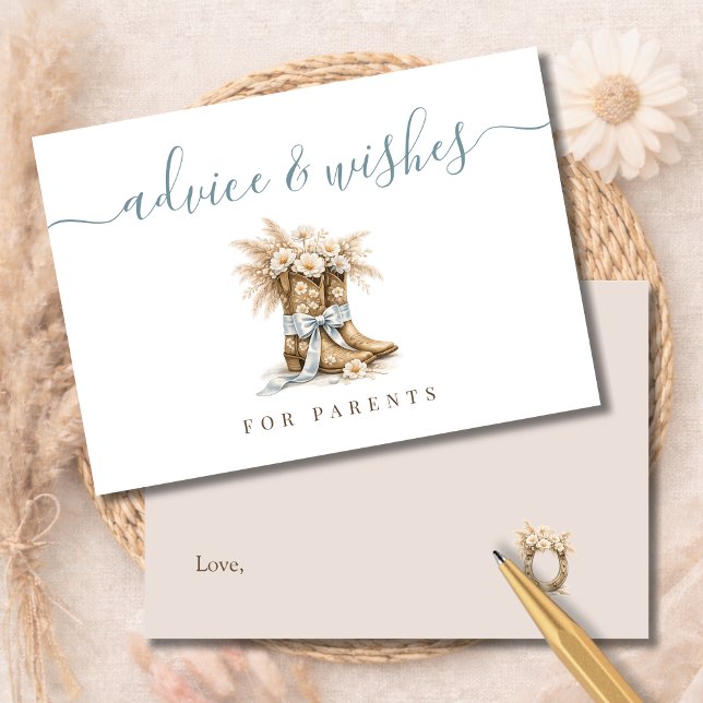 Little Cowboy Baby Shower Advice Wishes Parents Thank You Card (Creator Uploaded)