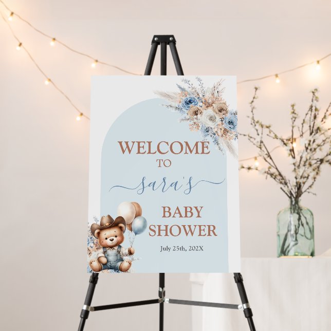 Little Cowboy Baby Shower Bear Boy Welcome sign (In Situ (Stand))