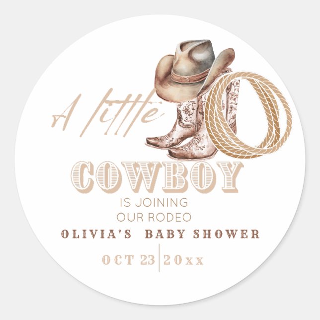 Little Cowboy Baby shower  Classic Round Sticker (Front)