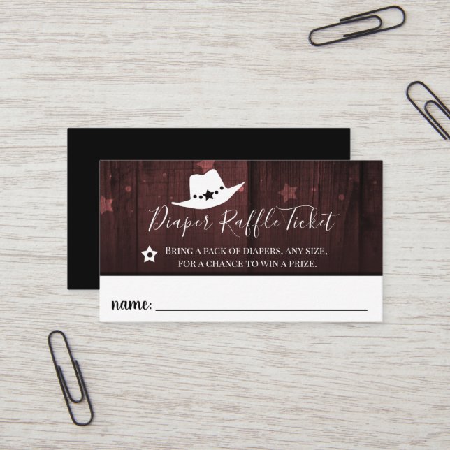 Little Cowboy Baby Shower Diaper Raffle Ticket (Front/Back In Situ)