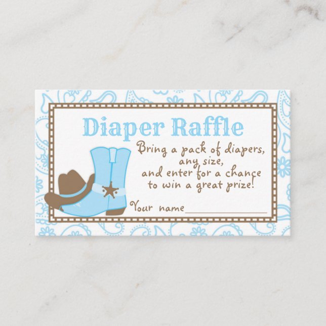 Little Cowboy Baby Shower Diaper Raffle Ticket Enclosure Card (Front)