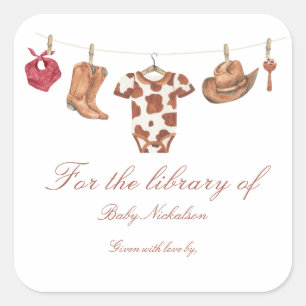 Little Cowboy Baby shower - for the library of Square Sticker