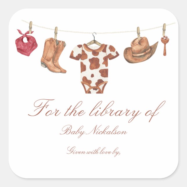 Little Cowboy Baby shower - for the library of Square Sticker (Front)