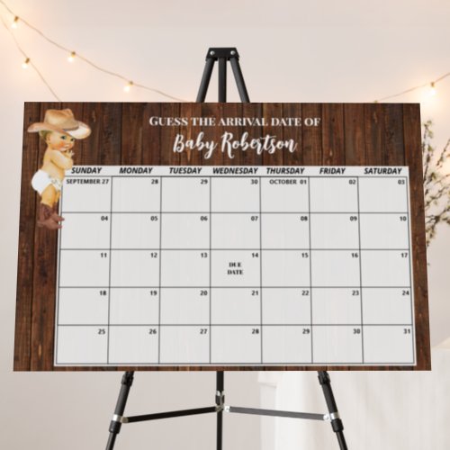 Little Cowboy Baby Shower Guess Due Date Calendar Foam Board