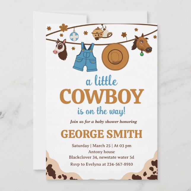 Little Cowboy Baby Shower Honoring Party Invitation (Front)