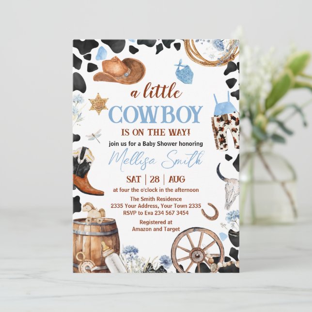 Little Cowboy Baby Shower Invitation (Standing Front)