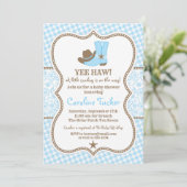 Little Cowboy Baby Shower Invitation blue & brown (Standing Front)