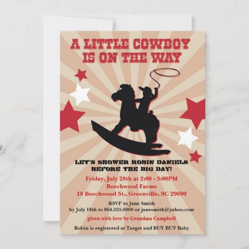 Little Cowboy Baby Shower Invite Rocking Horse Invitation