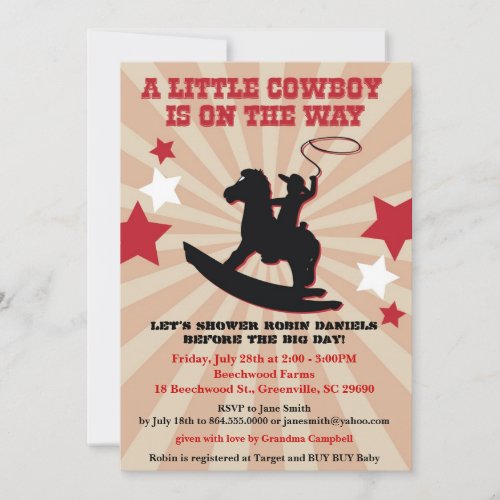 Little Cowboy Baby Shower Invite, Rocking Horse
