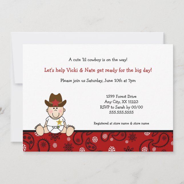 Little Cowboy Baby Shower Invites (Front)