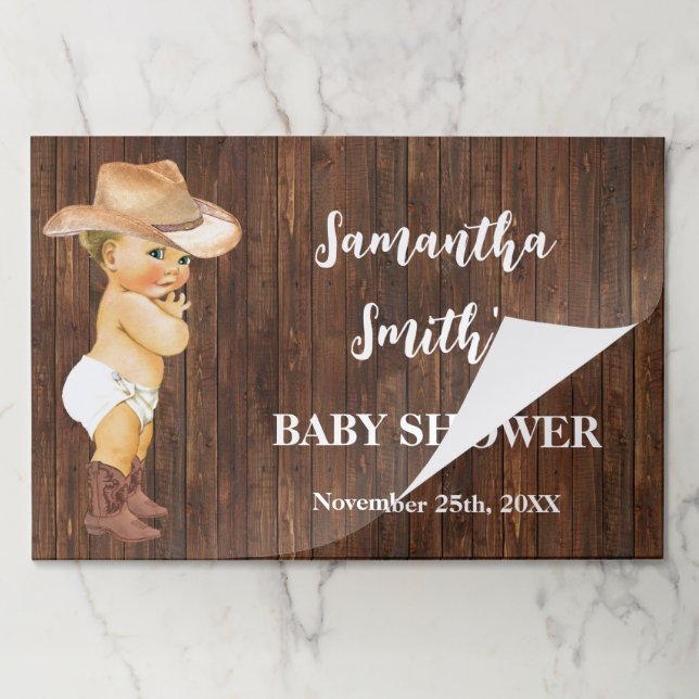 Little Cowboy Baby Shower Tearaway Placemat  (Folded)