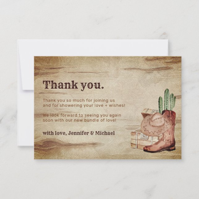 Little Cowboy Baby Shower Thank You Card (Front)