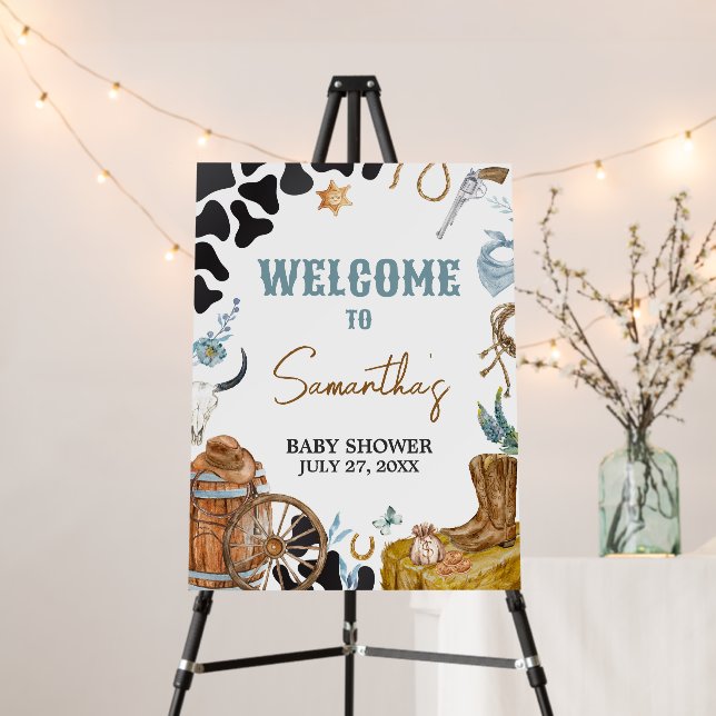 Little Cowboy Baby Shower Welcome Sign (In Situ (Stand))