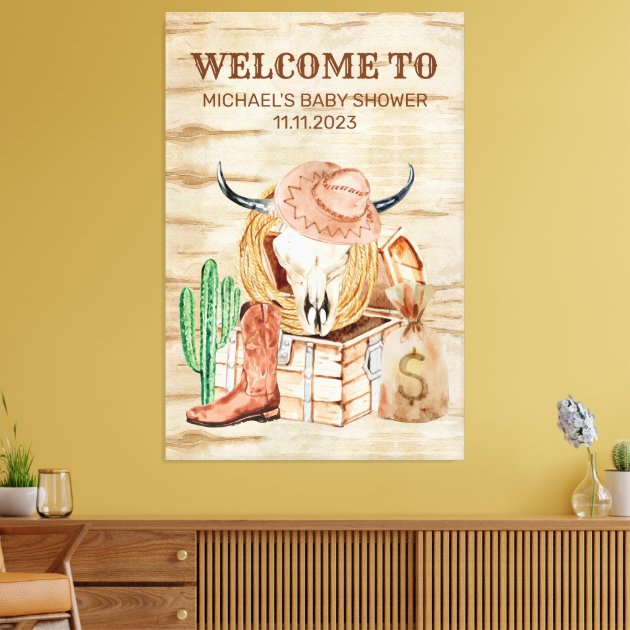 Little Cowboy Baby Shower Welcome Western Canvas Print