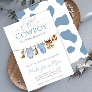 Little Cowboy bllue Western Rodeo Baby Shower Invitation