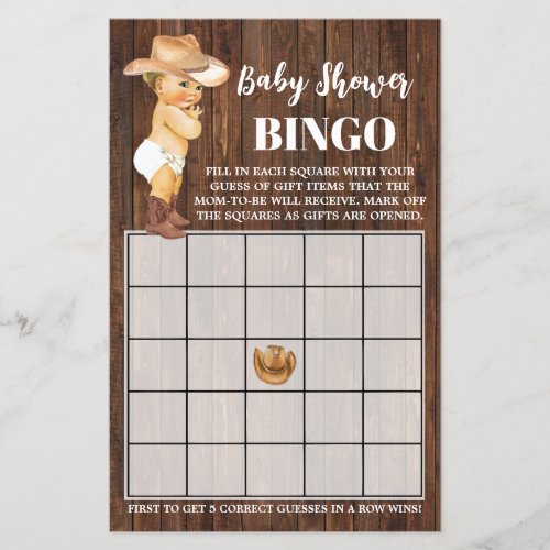 Little Cowboy Blue Baby Shower Bingo Game Card Flyer