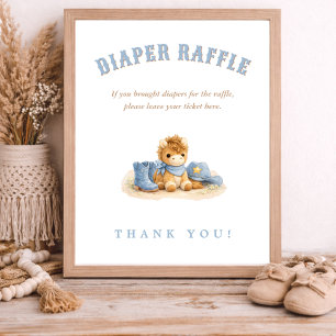 Little Cowboy Blue Baby Shower Diaper Raffle Sign