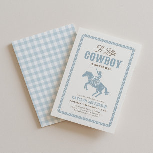 Little Cowboy Blue Gingham Baby Shower Invitation
