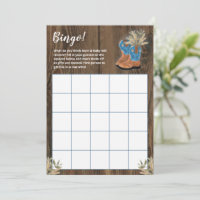 Little Cowboy Bootie Baby Shower Bingo Game