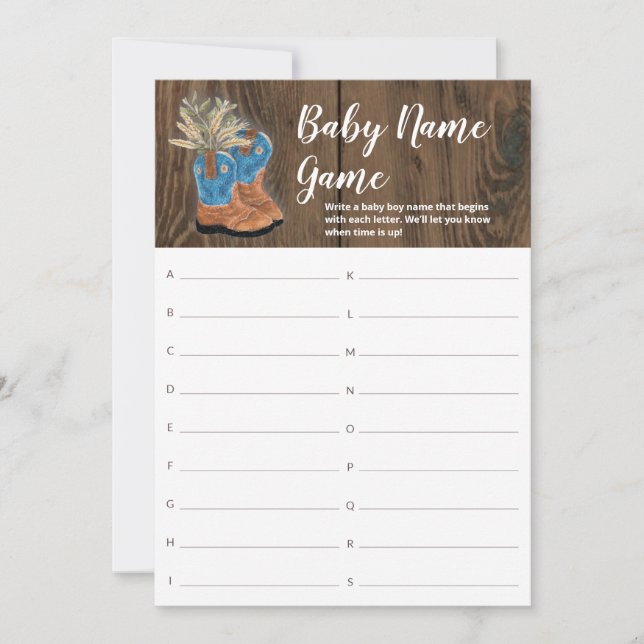 Little Cowboy Bootie Baby Shower Name Game (Front)