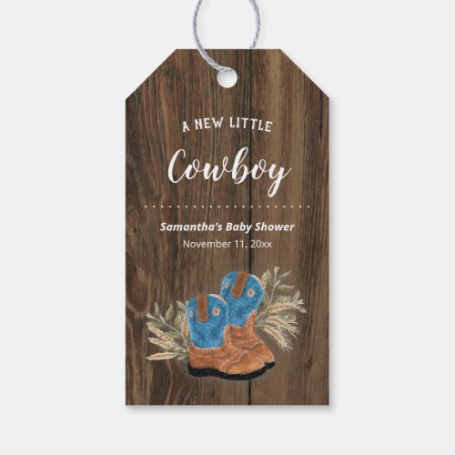 Little Cowboy Bootie Dark Wood Baby Shower Gift T Gift Tags